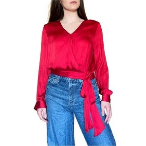 Banana Republic Scarlett Red Satin Long Sleeve Wrap Blouse Small